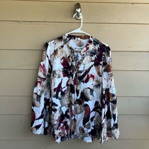 Entro Boho Style Floral Print Bell Sleeve Blouse - Size L Modest Casual